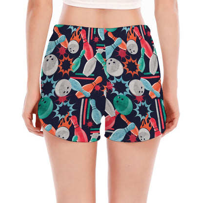 Watercolor Bowling Theme Pattern Print Women's Split Running Shorts