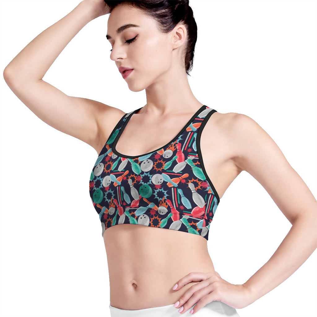 Watercolor Bowling Theme Pattern Print Women's Sports Bra
