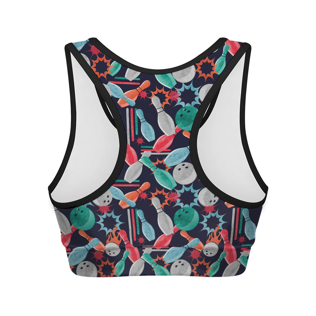 Watercolor Bowling Theme Pattern Print Women's Sports Bra