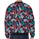 Watercolor Bowling Theme Pattern Print Zip Sleeve Bomber Jacket