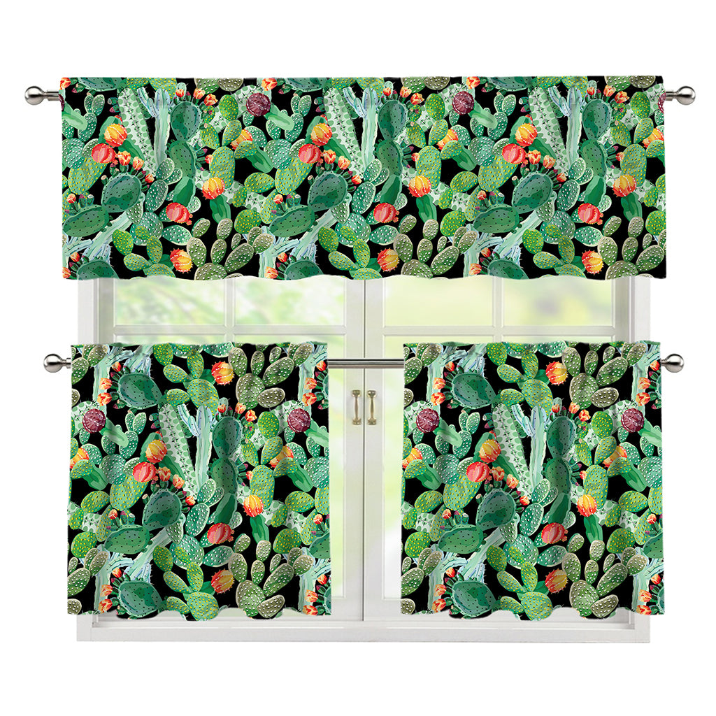 Watercolor Cactus Plant Print 3 Piece Kitchen Curtains