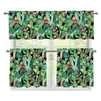 Watercolor Cactus Plant Print 3 Piece Kitchen Curtains