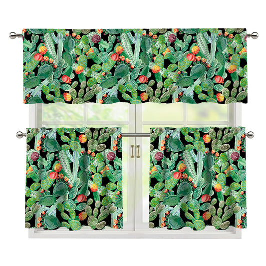 Watercolor Cactus Plant Print 3 Piece Kitchen Curtains
