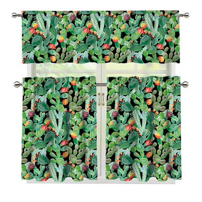 Watercolor Cactus Plant Print 3 Piece Kitchen Curtains