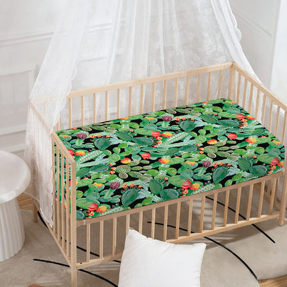 Watercolor Cactus Plant Print Baby Crib Sheet