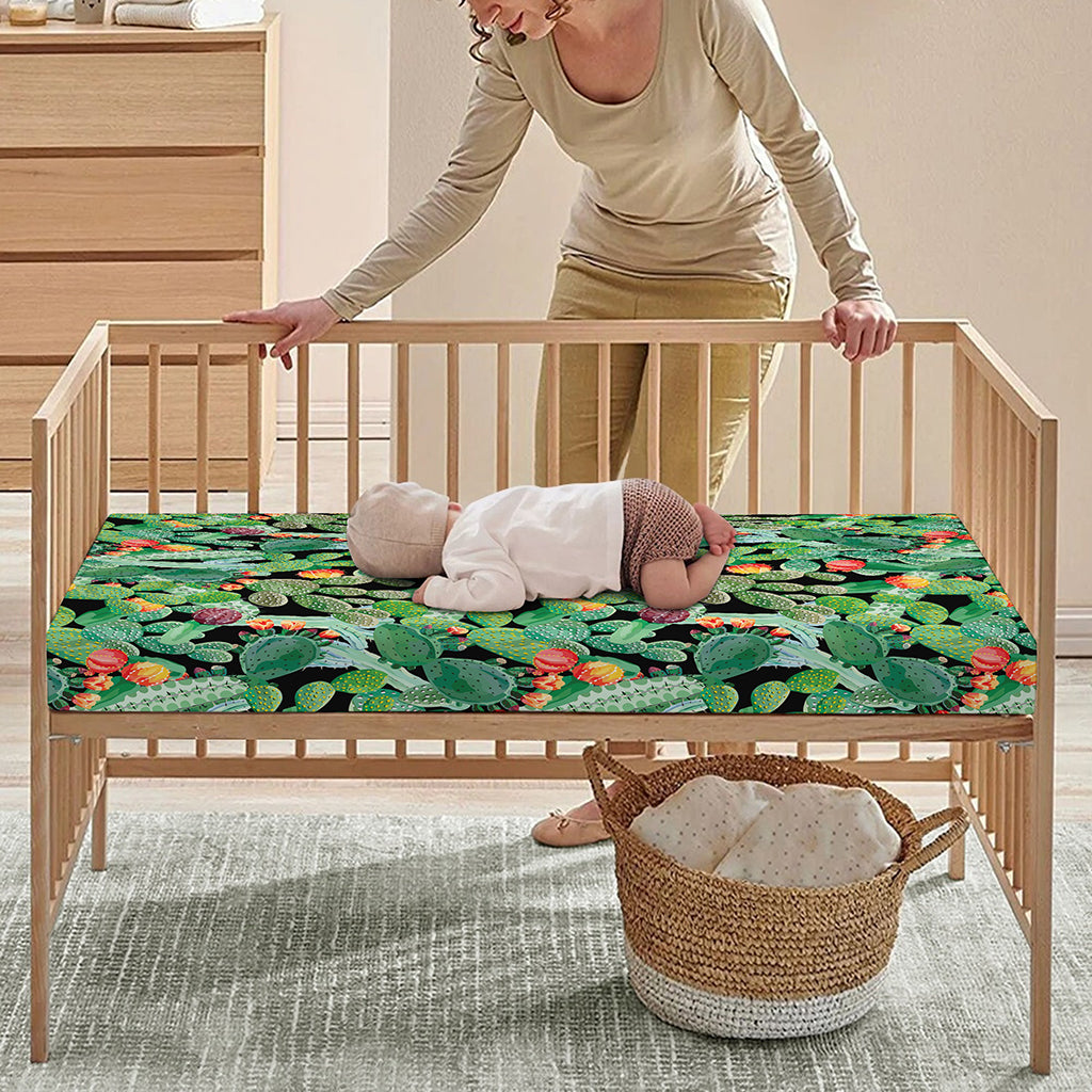 Watercolor Cactus Plant Print Baby Crib Sheet