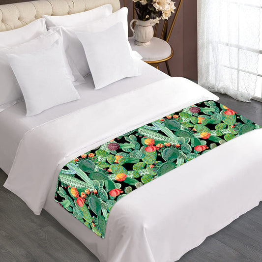 Watercolor Cactus Plant Print Bed Runner