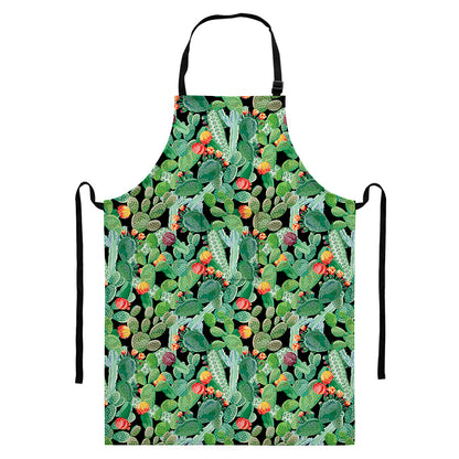 Watercolor Cactus Plant Print Bib Apron With Pocket