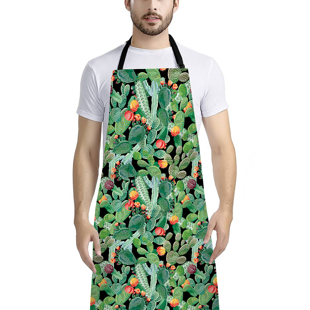 Watercolor Cactus Plant Print Bib Apron With Pocket