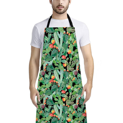 Watercolor Cactus Plant Print Bib Apron With Pocket