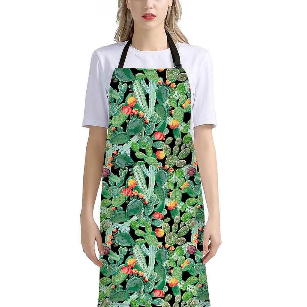 Watercolor Cactus Plant Print Bib Apron With Pocket