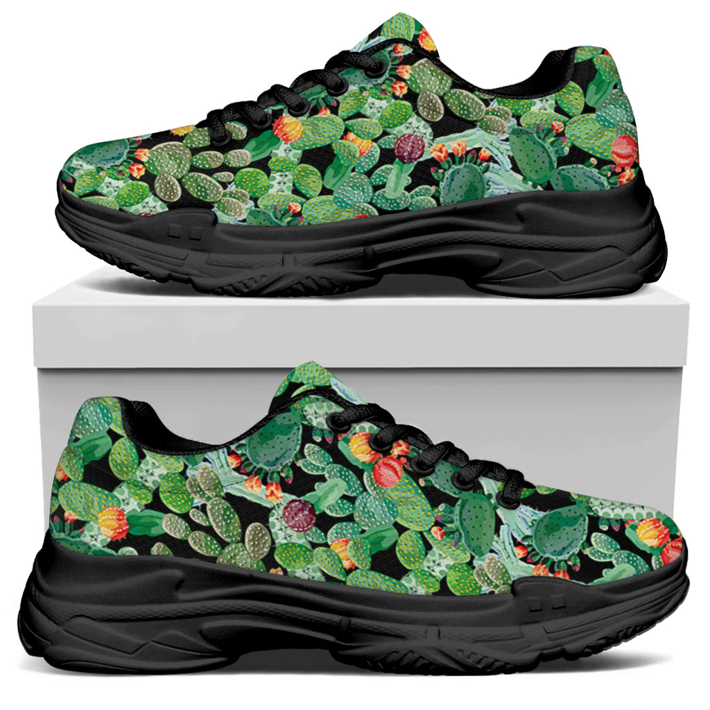Watercolor Cactus Plant Print Black Chunky Shoes
