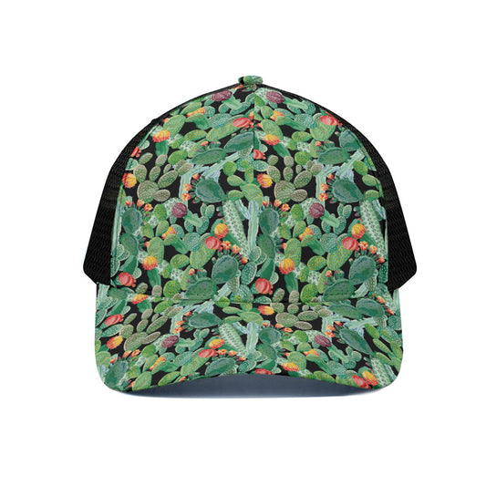 Watercolor Cactus Plant Print Black Mesh Trucker Cap