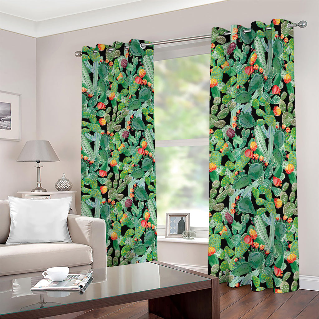 Watercolor Cactus Plant Print Blackout Grommet Curtains