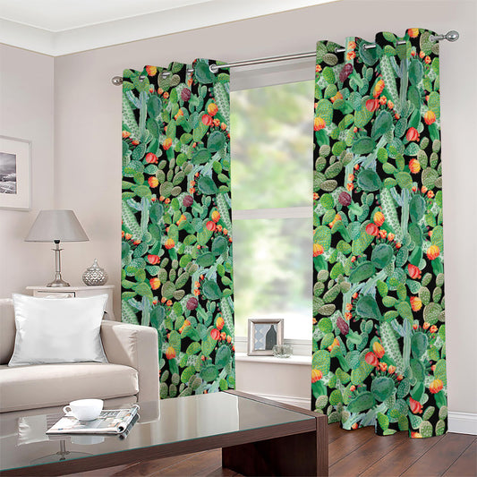 Watercolor Cactus Plant Print Blackout Grommet Curtains