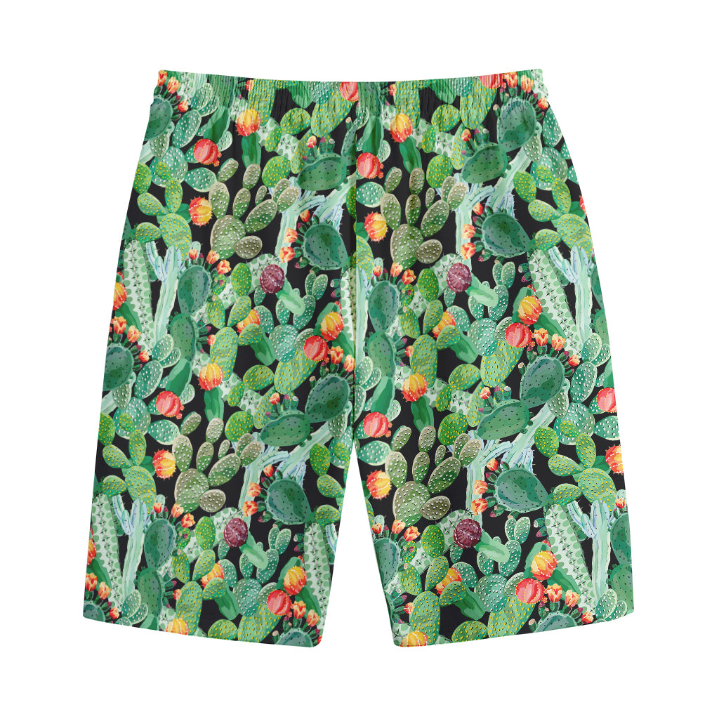 Watercolor Cactus Plant Print Cotton Shorts