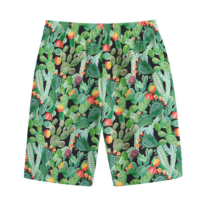 Watercolor Cactus Plant Print Cotton Shorts