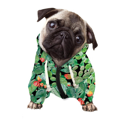 Watercolor Cactus Plant Print Dog Zip Up Hoodie