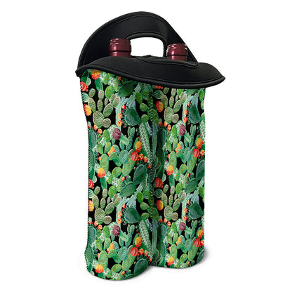 Watercolor Cactus Plant Print Double Neoprene Wine Tote