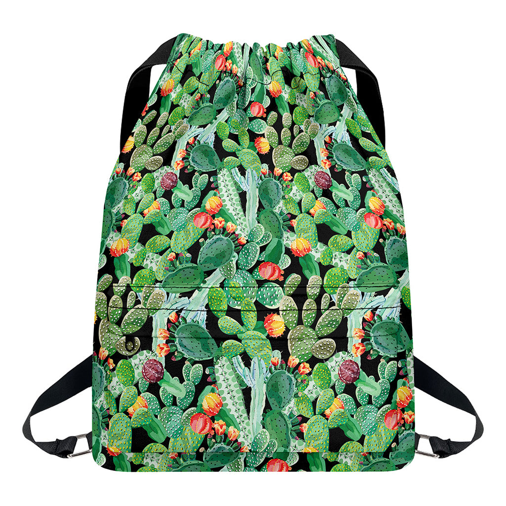 Watercolor Cactus Plant Print Drawstring Backpack