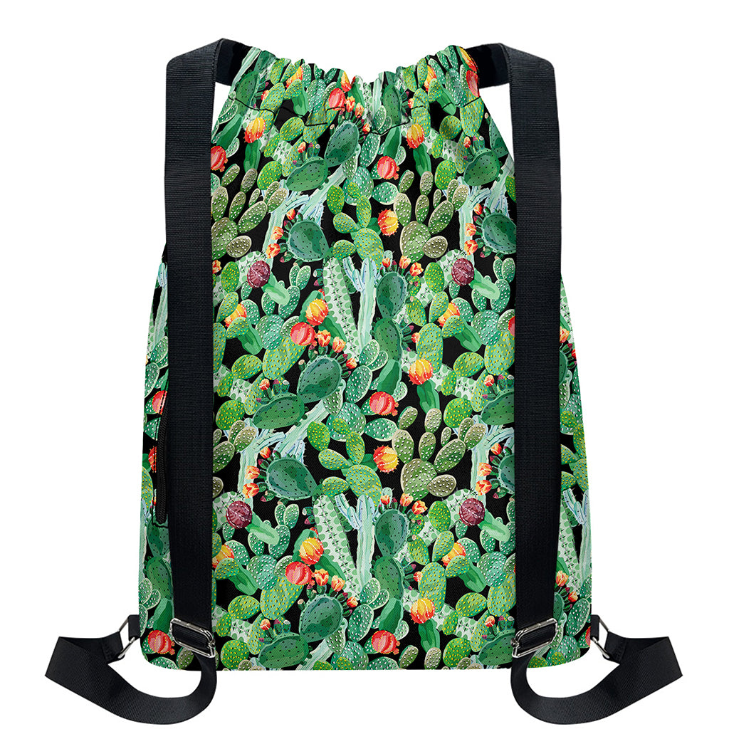 Watercolor Cactus Plant Print Drawstring Backpack