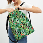 Watercolor Cactus Plant Print Drawstring Backpack