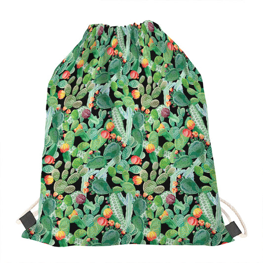 Watercolor Cactus Plant Print Drawstring Bag