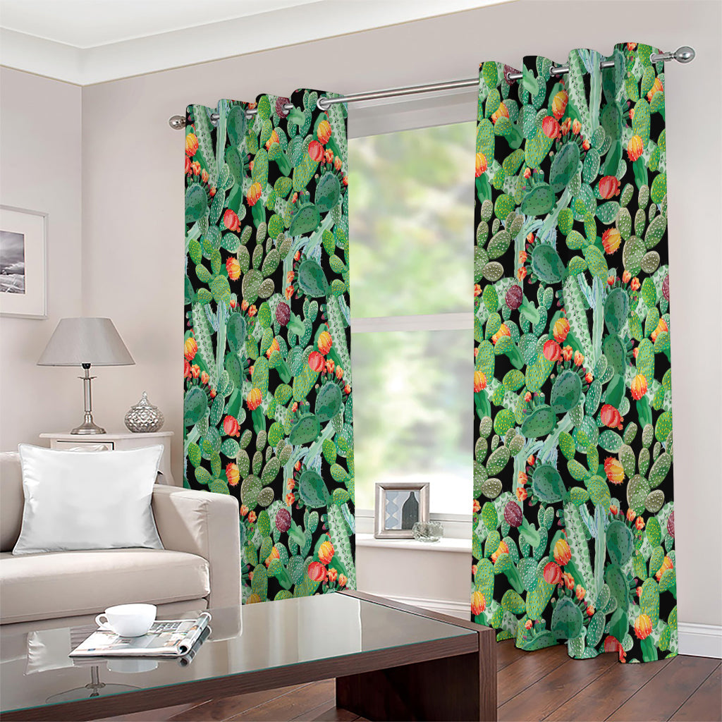 Watercolor Cactus Plant Print Extra Wide Grommet Curtains