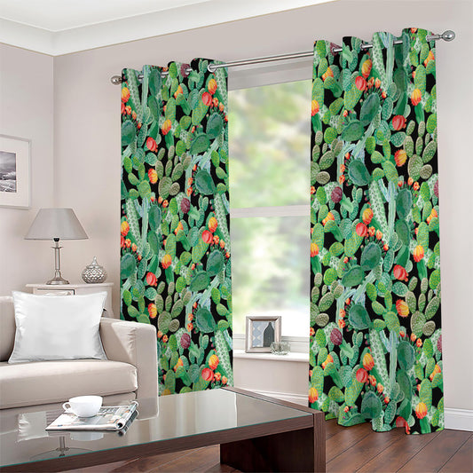 Watercolor Cactus Plant Print Extra Wide Grommet Curtains