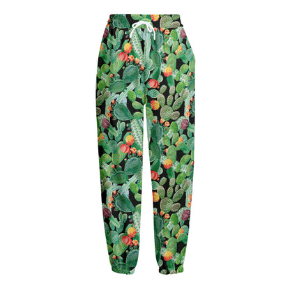 Watercolor Cactus Plant Print Fleece Lined Knit Pants