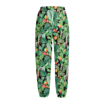 Watercolor Cactus Plant Print Fleece Lined Knit Pants