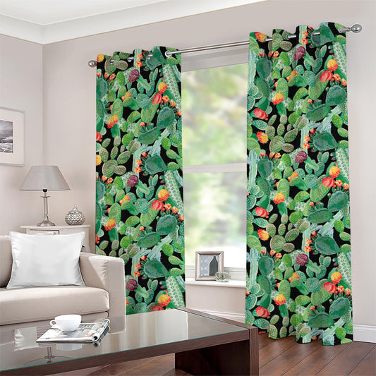 Watercolor Cactus Plant Print Grommet Curtains