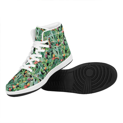 Watercolor Cactus Plant Print High Top Leather Sneakers
