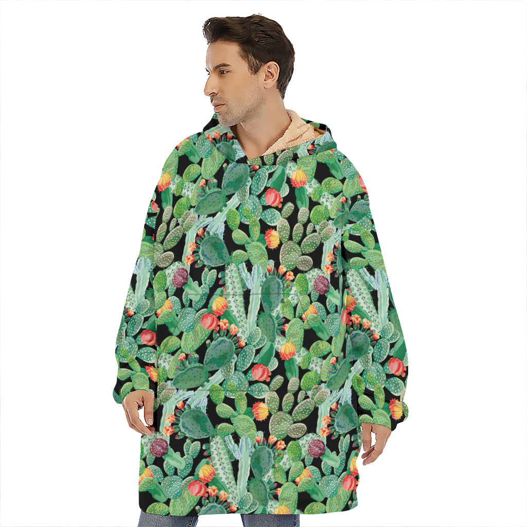 Watercolor Cactus Plant Print Hoodie Blanket