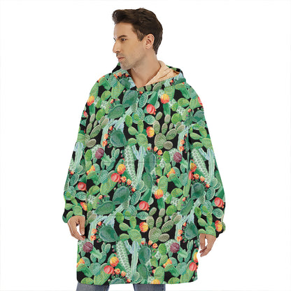 Watercolor Cactus Plant Print Hoodie Blanket