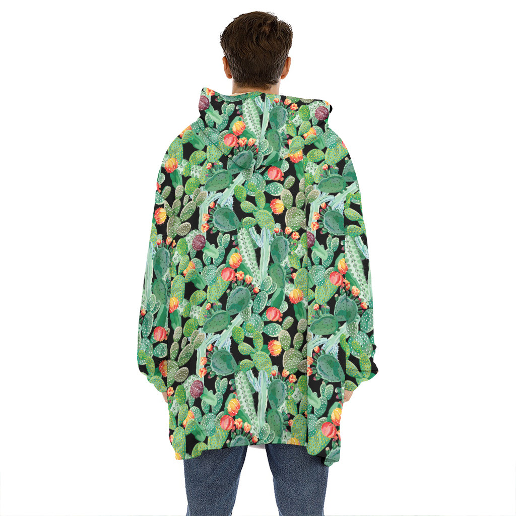 Watercolor Cactus Plant Print Hoodie Blanket