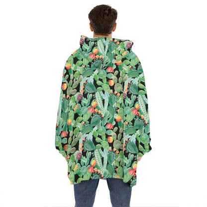 Watercolor Cactus Plant Print Hoodie Blanket