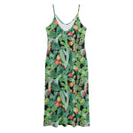Watercolor Cactus Plant Print Jersey Midi Cami Dress