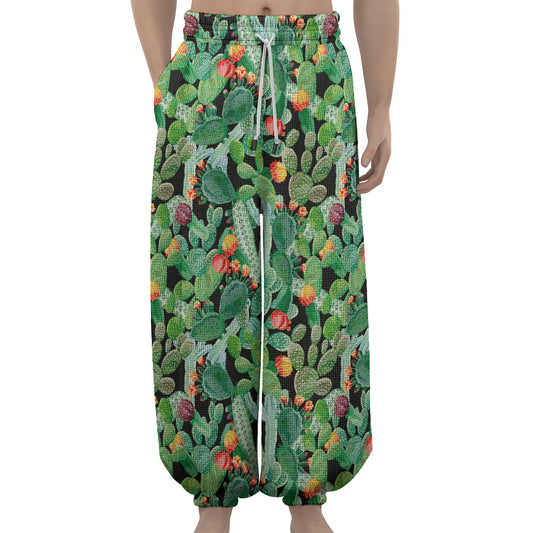 Watercolor Cactus Plant Print Lantern Pants