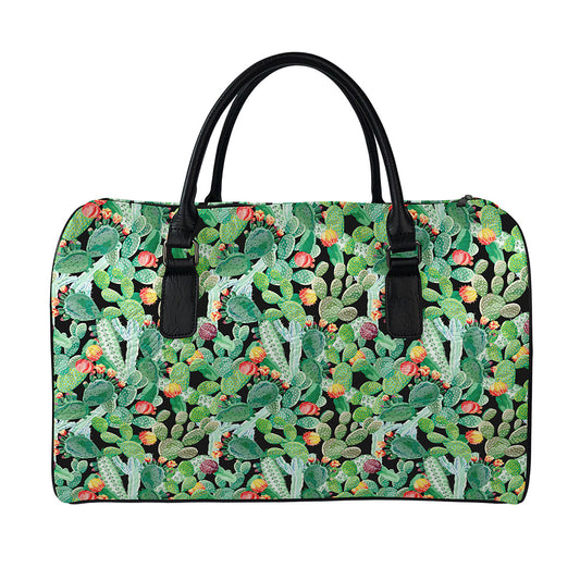 Watercolor Cactus Plant Print Leather Duffle Bag