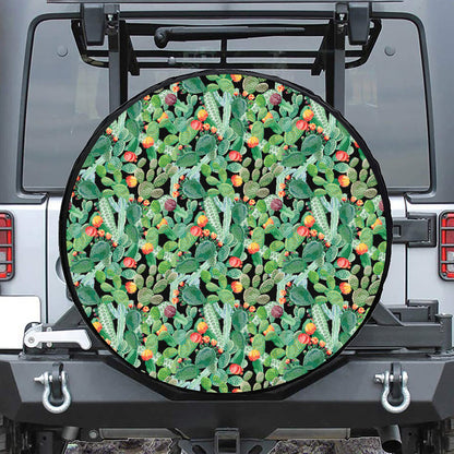 Watercolor Cactus Plant Print Leather Spare Tire Cover