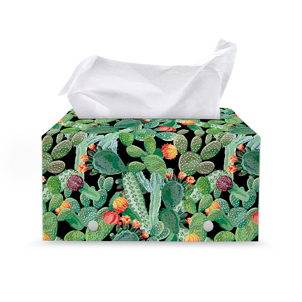 Watercolor Cactus Plant Print Leather Tissue Box Cover