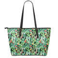 Watercolor Cactus Plant Print Leather Tote Bag With Zipper