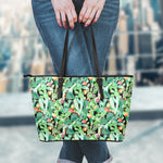 Watercolor Cactus Plant Print Leather Tote Bag