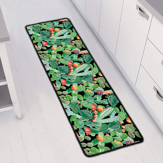 Watercolor Cactus Plant Print Long Kitchen Mat