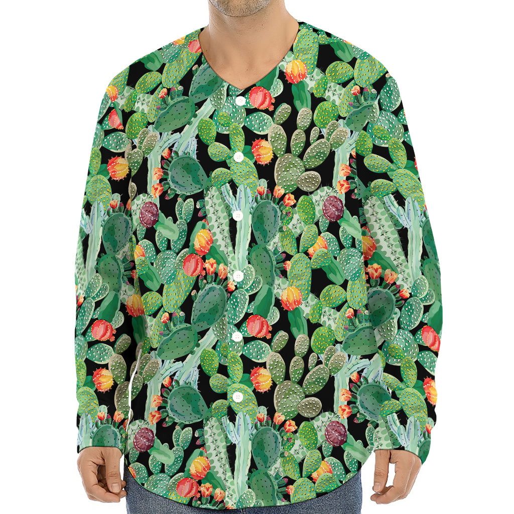 Watercolor Cactus Plant Print Long Sleeve Baseball Jersey