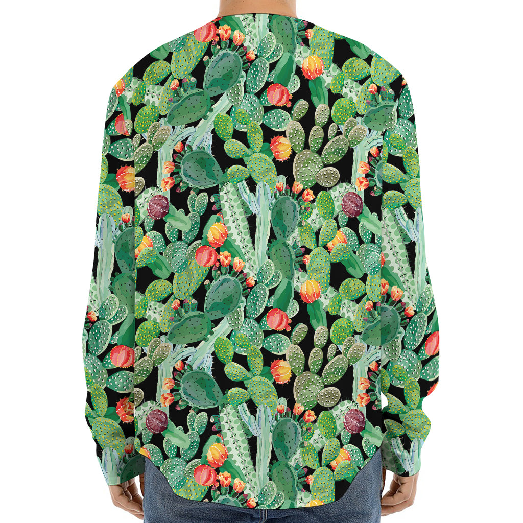 Watercolor Cactus Plant Print Long Sleeve Baseball Jersey