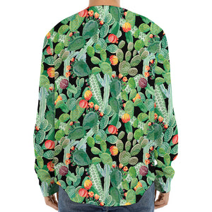 Watercolor Cactus Plant Print Long Sleeve Baseball Jersey