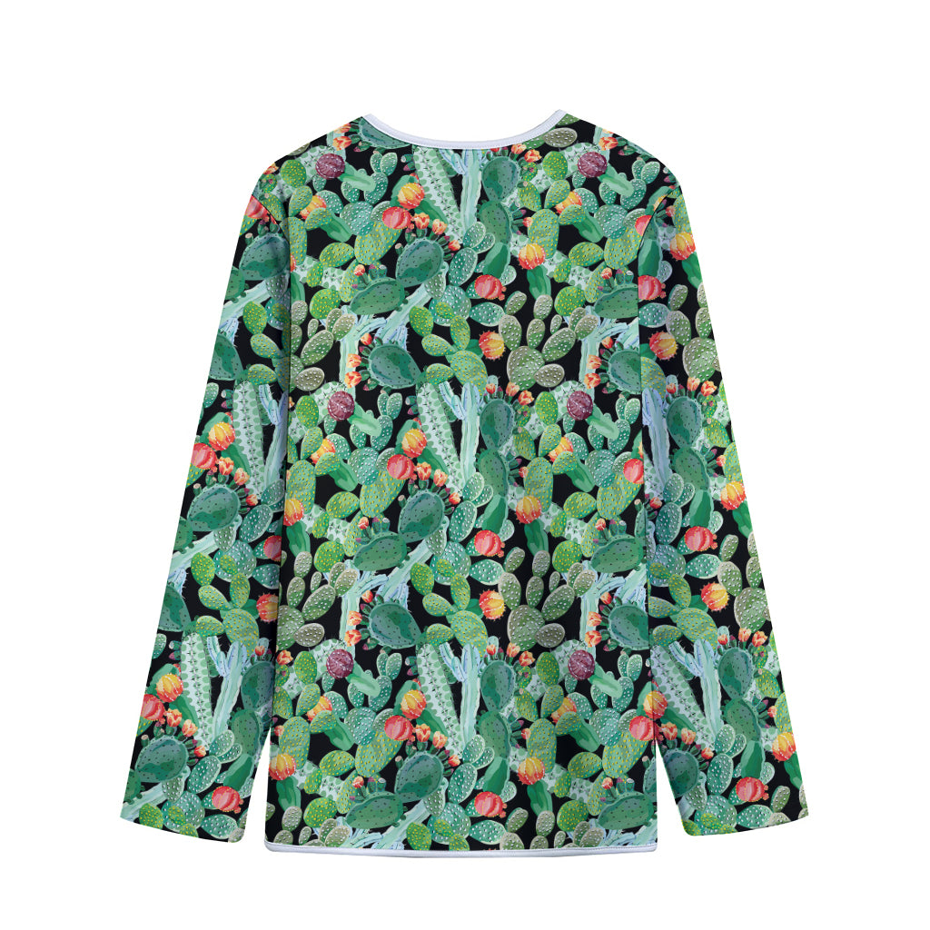 Watercolor Cactus Plant Print Long Sleeve Short Coat