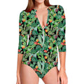 Watercolor Cactus Plant Print Long Sleeve Swimsuit